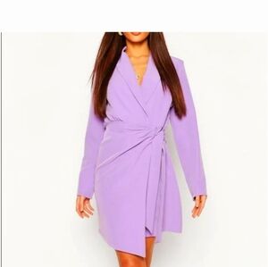 Boohoo SZ 16 Lavender Long Sleeve Faux Wrap Dress